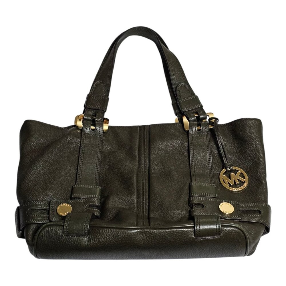 Michael Kors Harness Grab Bag Dark Green Handbag Purse Pebble Leather